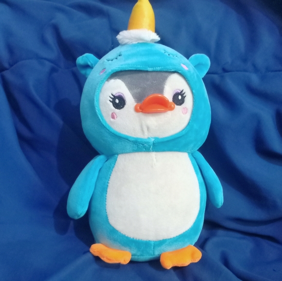 Cute Winter Blue Baby Penguin In Unicorn Hoodie